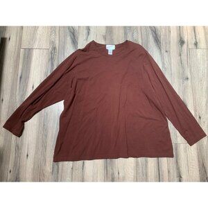 Susan Graver Style 3X Brown Long Sleeve Top 95% Cotton 5% Spandex